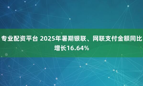 专业配资平台 2025年暑期银联、网联支付金额同比增长16.64%